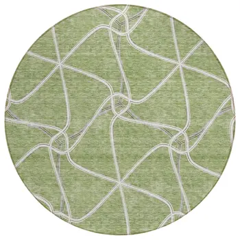 8' Sage And Ivory Round Geometric Washable Indoor Outdoor Area Rug