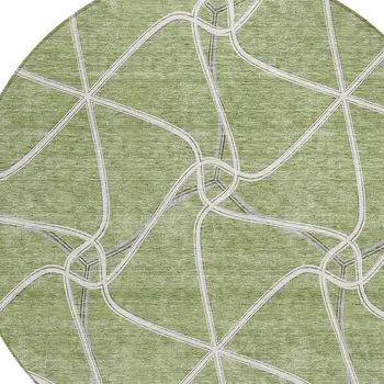 8' Sage And Ivory Round Geometric Washable Indoor Outdoor Area Rug
