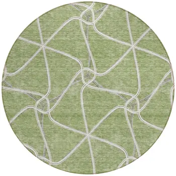 8' Sage And Ivory Round Geometric Washable Indoor Outdoor Area Rug