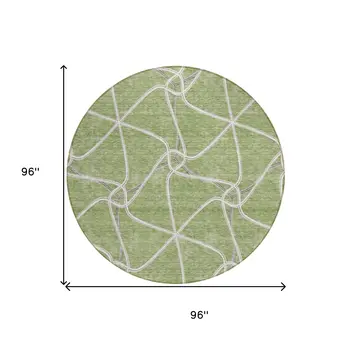 8' Sage And Ivory Round Geometric Washable Indoor Outdoor Area Rug