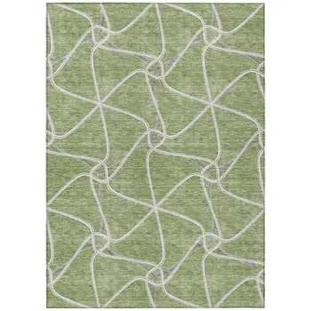 9' X 12' Sage And Ivory Geometric Washable Indoor Outdoor Area Rug