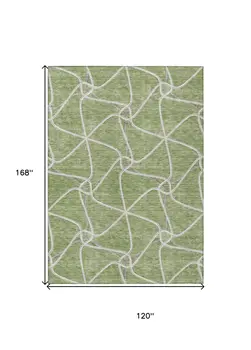 10' X 14' Sage And Ivory Geometric Washable Indoor Outdoor Area Rug