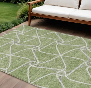 10' X 14' Sage And Ivory Geometric Washable Indoor Outdoor Area Rug