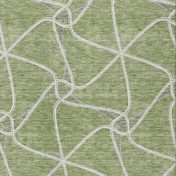 10' X 14' Sage And Ivory Geometric Washable Indoor Outdoor Area Rug