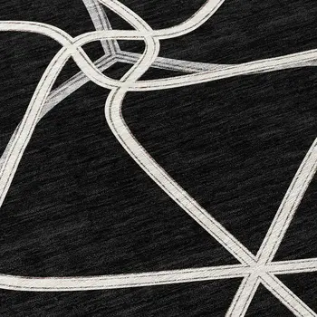 3' X 5' Black And Ivory Geometric Washable Indoor Outdoor Area Rug