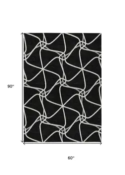 5' X 8' Black And Ivory Geometric Washable Indoor Outdoor Area Rug