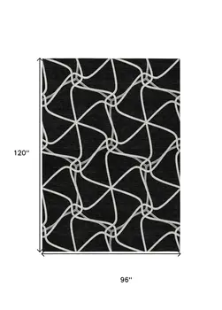 8' X 10' Black And Ivory Geometric Washable Indoor Outdoor Area Rug