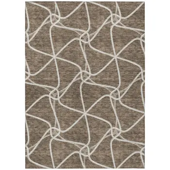 5' X 8' Brown And Ivory Geometric Washable Indoor Outdoor Area Rug