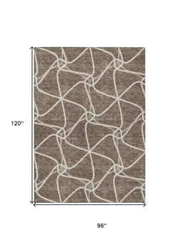 8' X 10' Brown And Ivory Geometric Washable Indoor Outdoor Area Rug