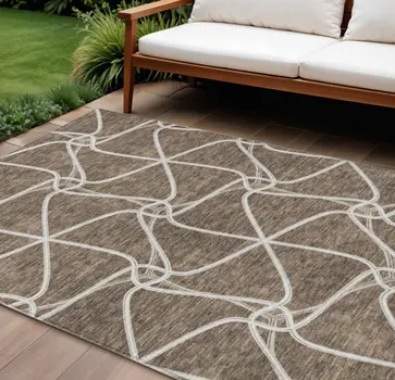 8' X 10' Brown And Ivory Geometric Washable Indoor Outdoor Area Rug