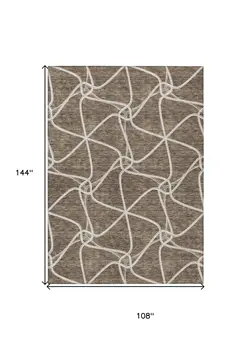 9' X 12' Brown And Ivory Geometric Washable Indoor Outdoor Area Rug