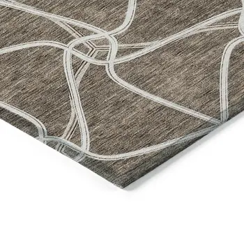 9' X 12' Brown And Ivory Geometric Washable Indoor Outdoor Area Rug