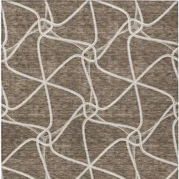 10' X 14' Brown And Ivory Geometric Washable Indoor Outdoor Area Rug