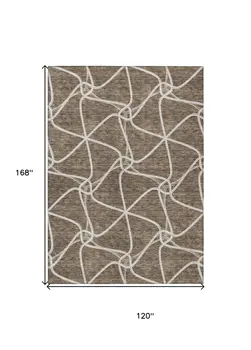 10' X 14' Brown And Ivory Geometric Washable Indoor Outdoor Area Rug