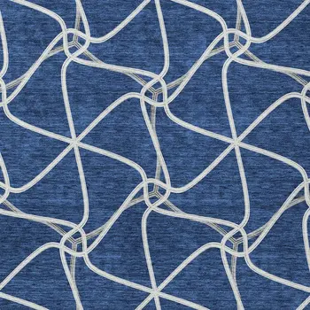 3' X 5' Blue And Ivory Geometric Washable Indoor Outdoor Area Rug