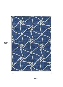 8' X 10' Blue And Ivory Geometric Washable Indoor Outdoor Area Rug