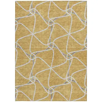 3' X 5' Gold And Ivory Geometric Washable Indoor Outdoor Area Rug
