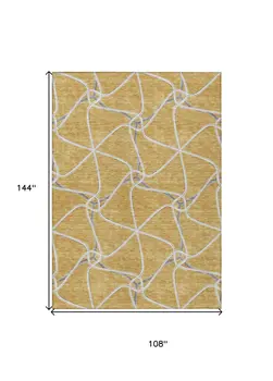 9' X 12' Gold And Ivory Geometric Washable Indoor Outdoor Area Rug