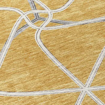 9' X 12' Gold And Ivory Geometric Washable Indoor Outdoor Area Rug