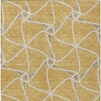 10' X 14' Gold And Ivory Geometric Washable Indoor Outdoor Area Rug