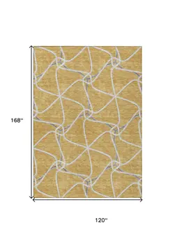 10' X 14' Gold And Ivory Geometric Washable Indoor Outdoor Area Rug
