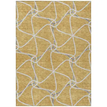 10' X 14' Gold And Ivory Geometric Washable Indoor Outdoor Area Rug