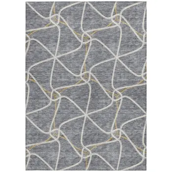 3' X 5' Gray And Ivory Geometric Washable Indoor Outdoor Area Rug