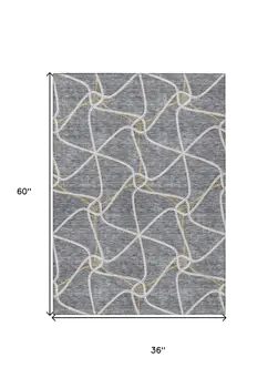 3' X 5' Gray And Ivory Geometric Washable Indoor Outdoor Area Rug