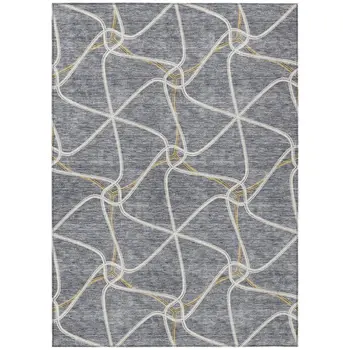 3' X 5' Gray And Ivory Geometric Washable Indoor Outdoor Area Rug