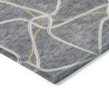 3' X 5' Gray And Ivory Geometric Washable Indoor Outdoor Area Rug
