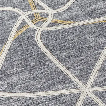 8' Gray And Ivory Round Geometric Washable Indoor Outdoor Area Rug
