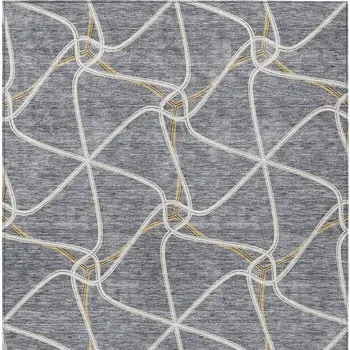 10' X 14' Gray And Ivory Geometric Washable Indoor Outdoor Area Rug