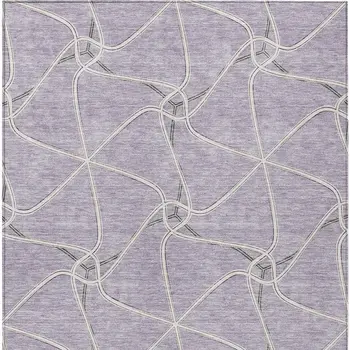 3' X 5' Lavender And Ivory Geometric Washable Indoor Outdoor Area Rug