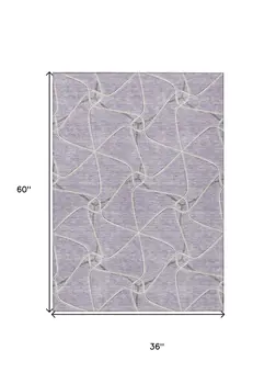 3' X 5' Lavender And Ivory Geometric Washable Indoor Outdoor Area Rug