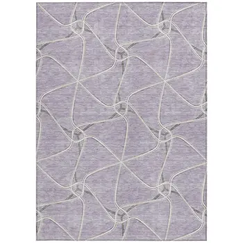 5' X 8' Lavender And Ivory Geometric Washable Indoor Outdoor Area Rug