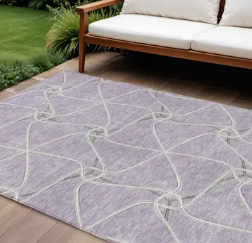 9' X 12' Lavender And Ivory Geometric Washable Indoor Outdoor Area Rug