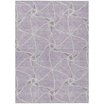9' X 12' Lavender And Ivory Geometric Washable Indoor Outdoor Area Rug