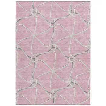 3' X 5' Pink And Ivory Geometric Washable Indoor Outdoor Area Rug