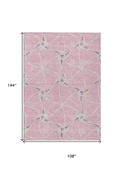 9' X 12' Pink And Ivory Geometric Washable Indoor Outdoor Area Rug