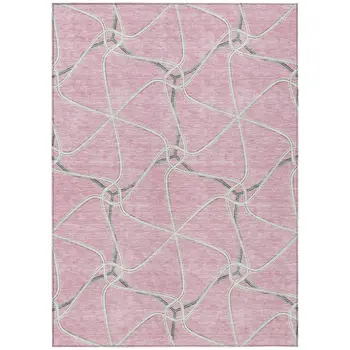 9' X 12' Pink And Ivory Geometric Washable Indoor Outdoor Area Rug