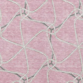 9' X 12' Pink And Ivory Geometric Washable Indoor Outdoor Area Rug