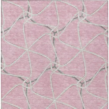 10' X 14' Pink And Ivory Geometric Washable Indoor Outdoor Area Rug
