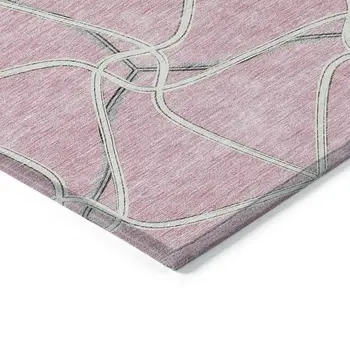 10' X 14' Pink And Ivory Geometric Washable Indoor Outdoor Area Rug