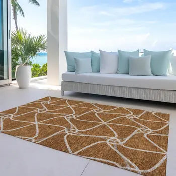 3' X 5' Orange And Ivory Geometric Washable Indoor Outdoor Area Rug