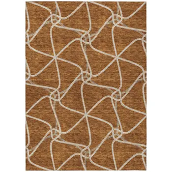 3' X 5' Orange And Ivory Geometric Washable Indoor Outdoor Area Rug