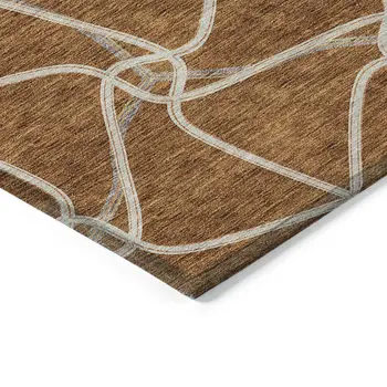 3' X 5' Orange And Ivory Geometric Washable Indoor Outdoor Area Rug