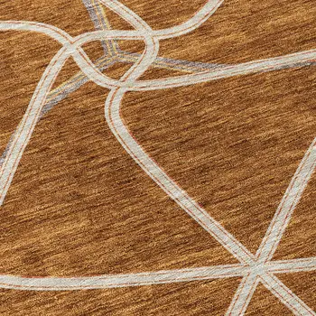 3' X 5' Orange And Ivory Geometric Washable Indoor Outdoor Area Rug