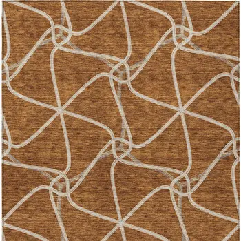 5' X 8' Orange And Ivory Geometric Washable Indoor Outdoor Area Rug