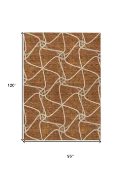 8' X 10' Orange And Ivory Geometric Washable Indoor Outdoor Area Rug