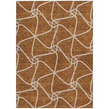 9' X 12' Orange And Ivory Geometric Washable Indoor Outdoor Area Rug